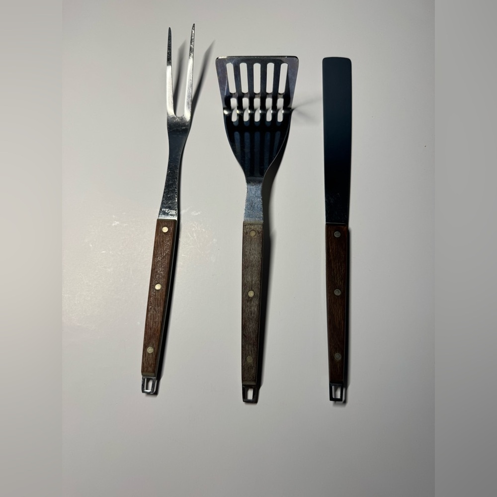 VTG Ekco Flint Stainless Steel Kitchen Utensils with Wooden Handle, Set of 3